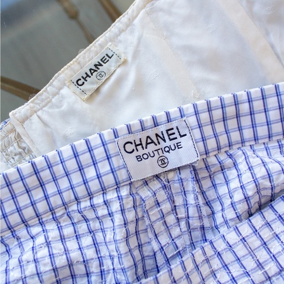 Rare Chanel Vintage Cruise 1995 Blue Gingham Bustier Shorts Camellia 95C Set - Picture 7 of 15